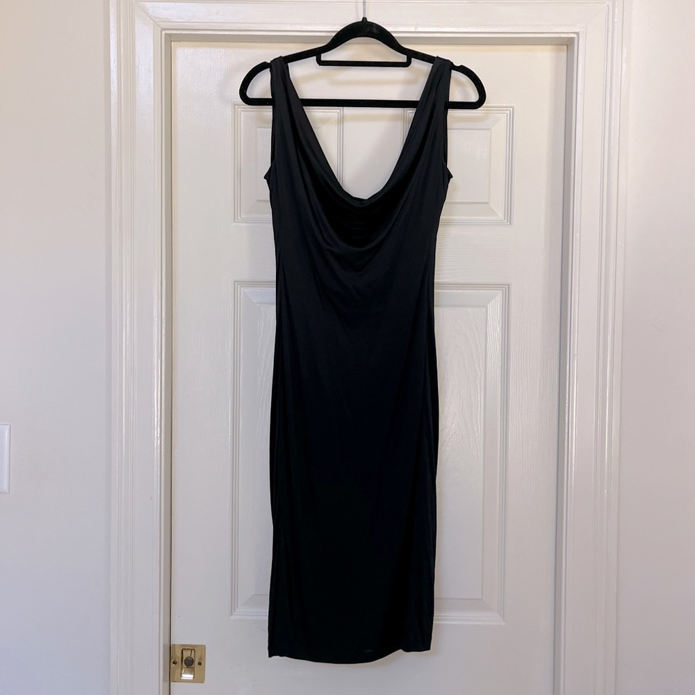 NWT Rene Ruiz Couture Black Cocktail Off Shoulder Low Back Knit Stretch Dress